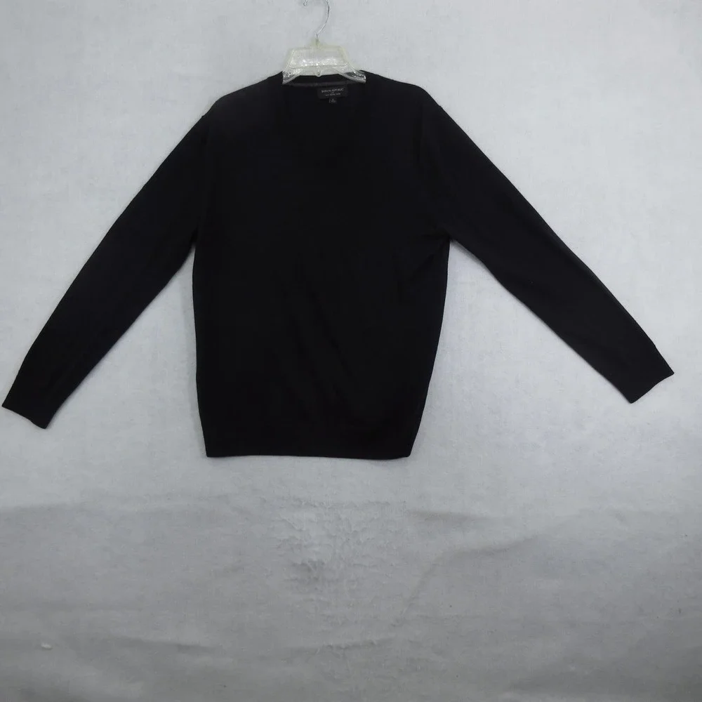 Banana Republic Sweater Mens Large Black 100% Merino Wool V Neck Knit Pullover